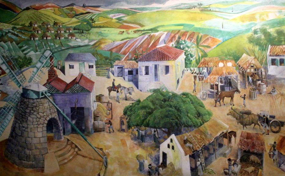 Mural depicting plantation life in Barbados